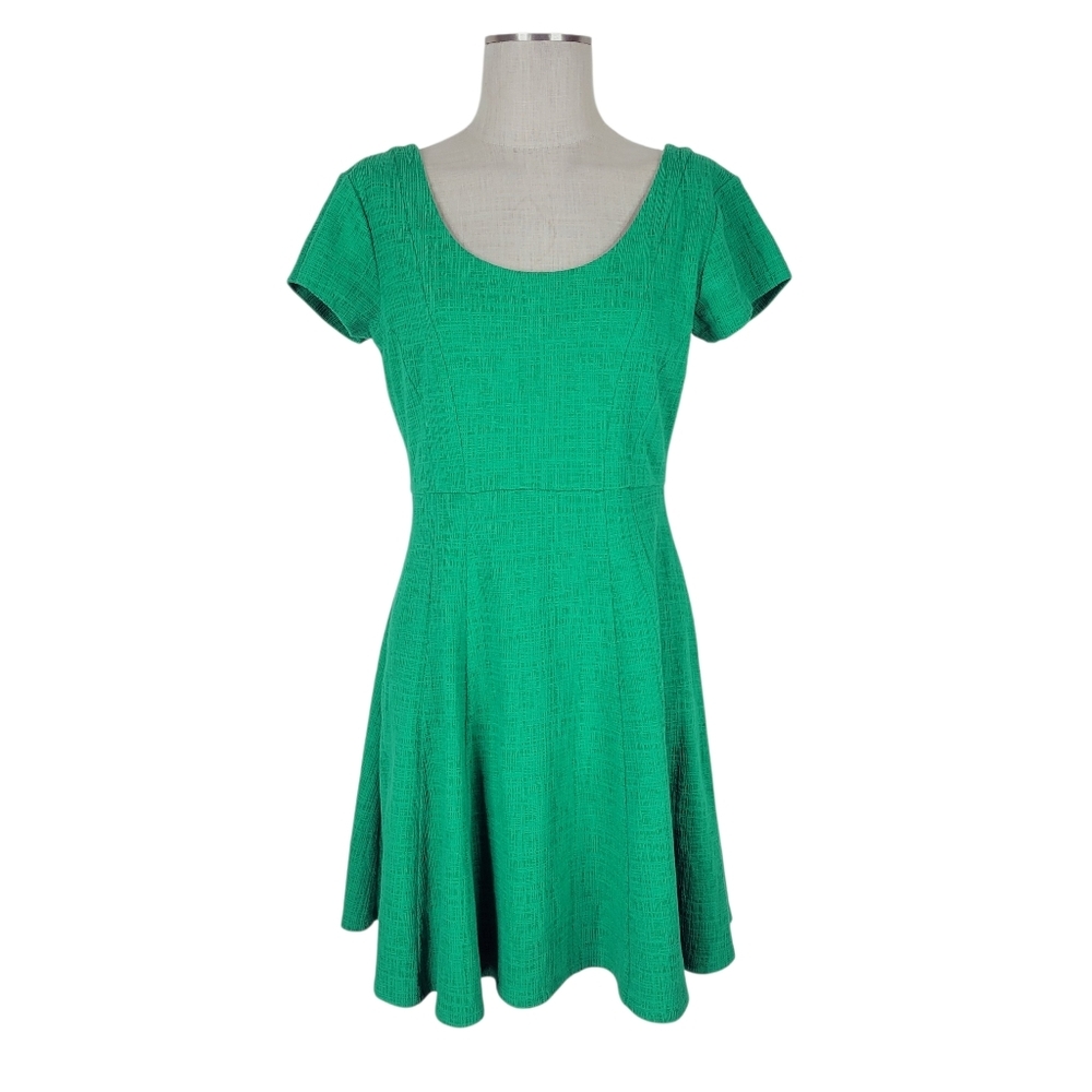 Anthropologie Maeve Nova Fit & Flare Dress Size M Green Textured Knit Lined - Picture 2 of 11